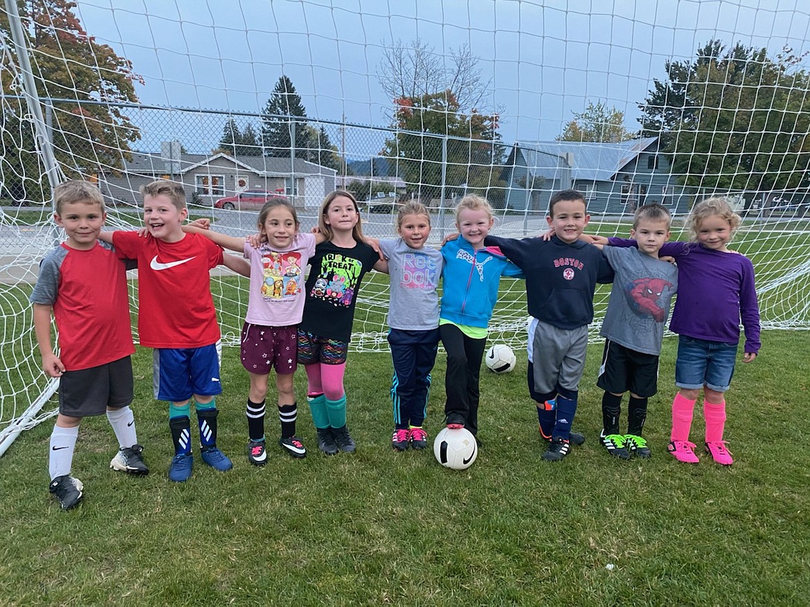 Sandpoint Rec Soccer League is back this month and we wanted to bring attention to these hard-working kids in the U7 division. Pictured (from left) are Nash Albertson, Grady Peak, Addilyn Bobbitt, Elsmarie Vouk, Khloe Schramm, Hayden Welsh, Dawson Skinner, Landon Coates and Penelope “Penny” Pankow of the Passers team. These kids fought hard last week in their first season ever playing on a bigger field, with larger goals and a first-time goalie position. They scored multiple goals in the second half, made their coach tired just watching them run that much, and most importantly had a ton of fun out there playing the game together. Future Bulldog stars in the making!