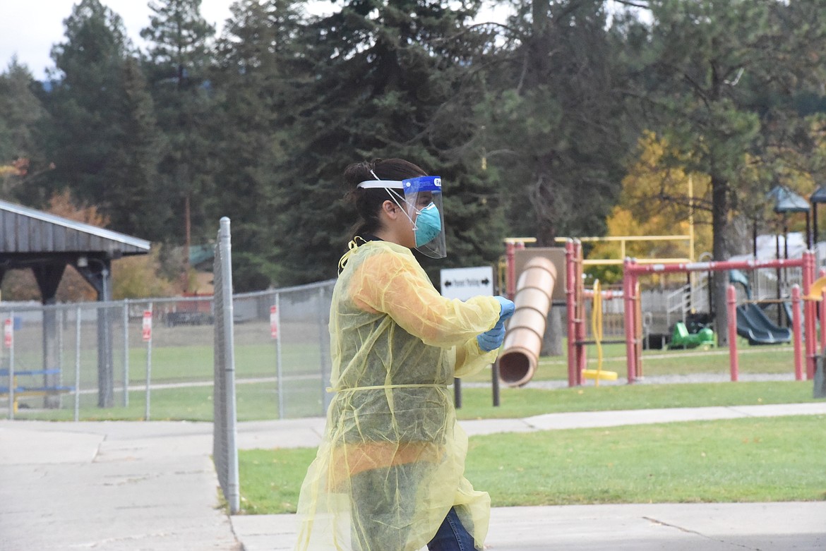 Libby Superintendent Ron Goodman and health department officials tested school staff for the coronavirus on Oct. 14 outside of the Libby Elementary School. Goodman closed the Libby elementary school on Oct. 14 after officials found a case of the virus was transmitted inside the building.