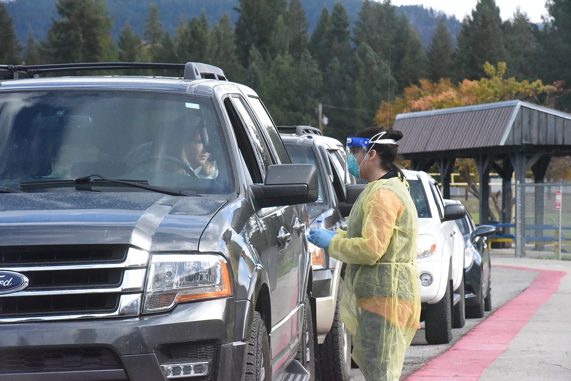 Libby Superintendent Ron Goodman and health department officials tested school staff for the coronavirus on Oct. 14 outside of the Libby Elementary School. Goodman closed the Libby elementary school on Oct. 14 after officials found a case of the virus was transmitted inside the building.