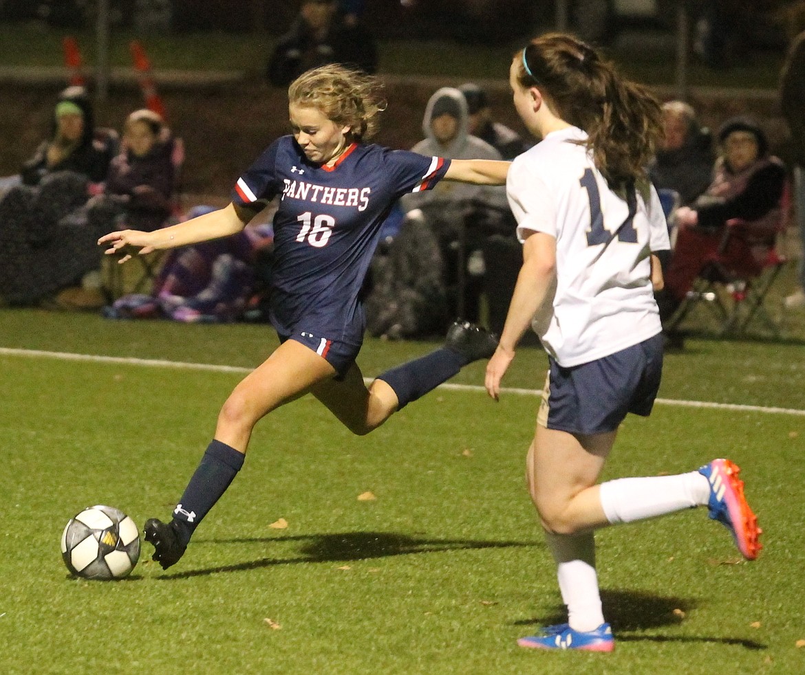 JASON ELLIOTT/Press
Coeur d'Alene Charter freshman forward Rebekah Hines plays the ball past the Timberlake defense during the second half of Saturday's 3A District 1-2 girls soccer championship match.