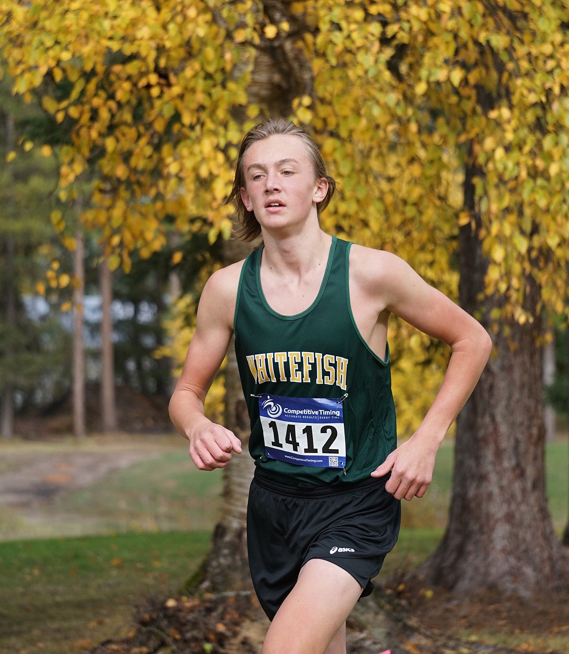 Bulldog Zach Chiarito runs at the Western A Fall Classic cross country meet Saturday at Whitefish Lake Golf Course. He finished with a time of 19:09.09. (Matt Weller photo)