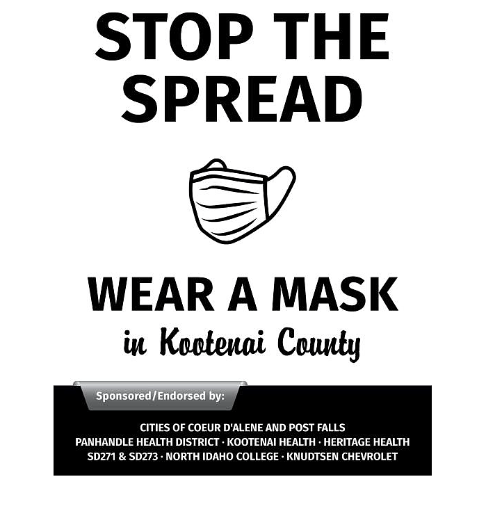 The "Wear a Mask" campaign is supported by nine local jurisdictions like the City of Coeur d'Alene and Post Falls, Kootenai Health, Heritage Health, and the Panhandle Health District. Photo courtesy the city of Coeur d'Alene.