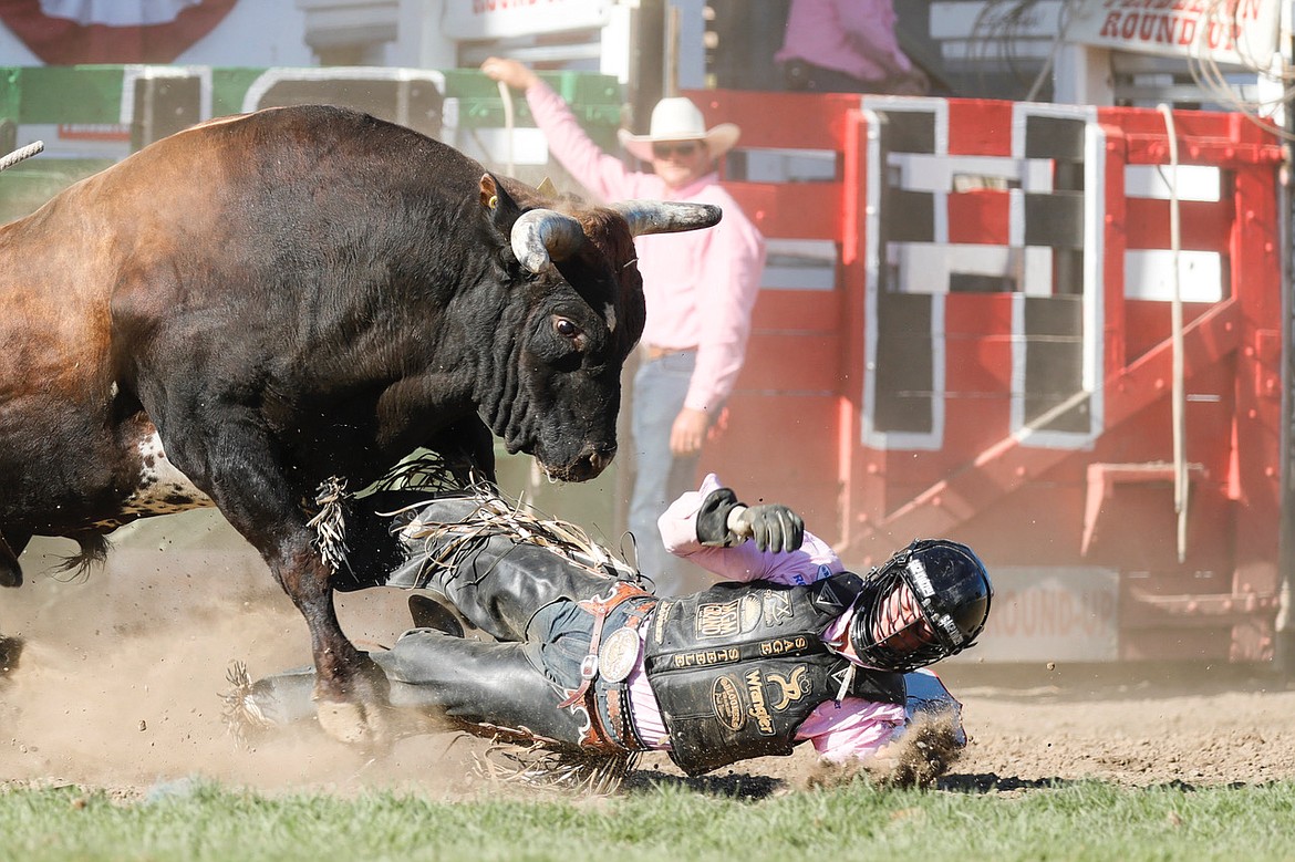 World Champion bull rider Sage Kimzey meets his match at the 2019 Pendleton Roundup in Pendleton, Oregon.