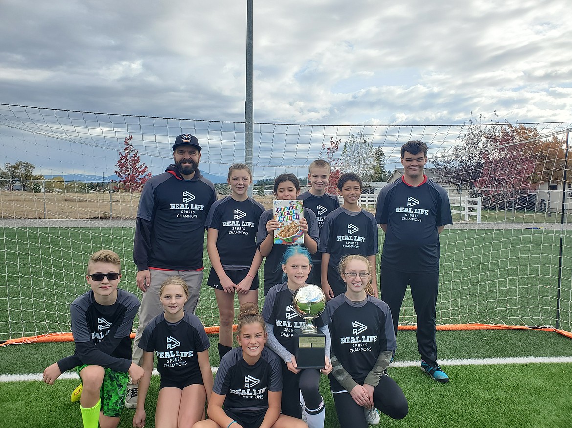 Courtesy photo
The Thunderstormzz won the 5th/8th Grade Cereal Cup soccer championship at The Fields at Real Life Ministries. In the front row from left are Owen Emery, Lauren Reardon, Brooklyn Reese, Hailey Koontz and Kiya Cox, and back row from left, coach Emery, Alivia Ludwig, Destiny Markwick, Finn Keck, Riley Johnson and coach Quinn.