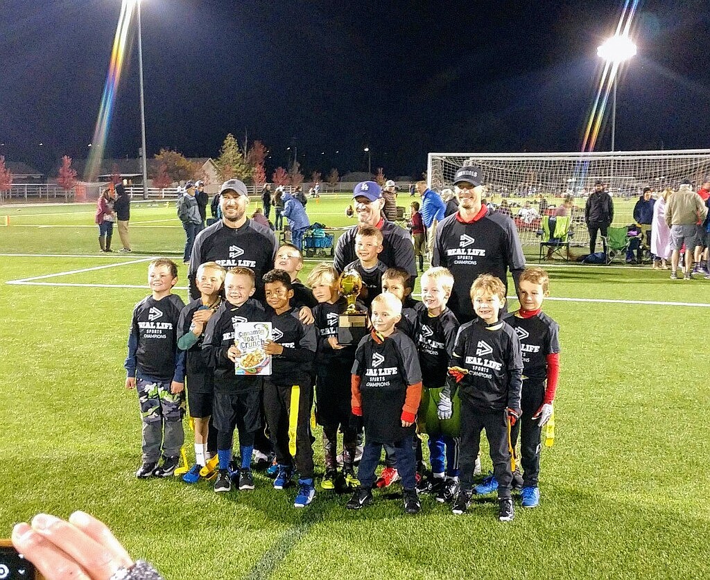 Courtesy photo
The Wolfpack won the 1st/2nd Grade Cereal Bowl flag football championship at The Fields at Real Life Ministries. In the front row from left are Miles Arotta, Phoenix Stachurski, Easton Molitor, Keegan Michael, Aure Brennan, Zane Scholes, Jimmer Genatone, Payton Farrar, Carter Dube, Bryce Van Lueven, Brody Brennan and Mac Roberts; and back row from left, coaches Nick Genatone, Nate Brennan and Levi Brennan.