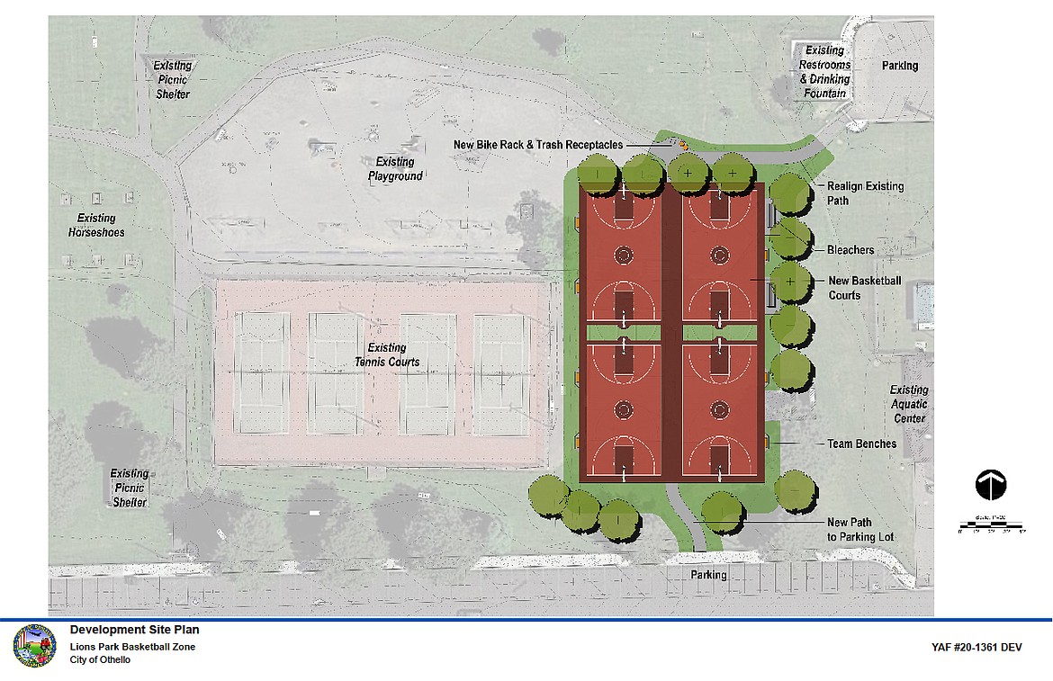A map of the existing and planned amenities at Lions Park.