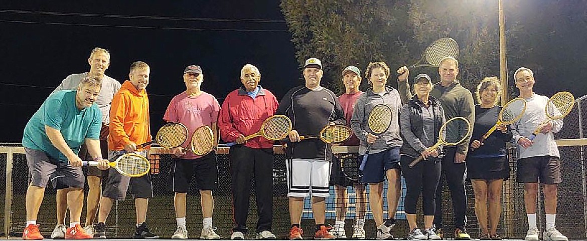 Participants in the Jim Albrecht Memorial Wooden Racquet Classic pose for a group photo.