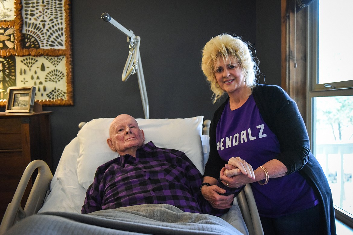 Sharon Peetz with her father Jack Pettitt at their residence in Kalispell on Wednesday, Oct. 21. (Casey Kreider/Daily Inter Lake)