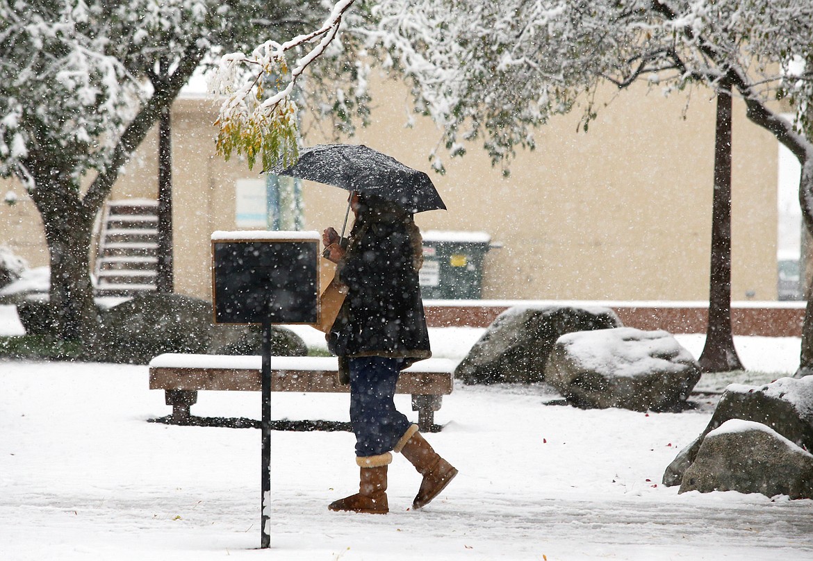 A woman makes her way along Sherman Avenue during Friday's snowstorm.