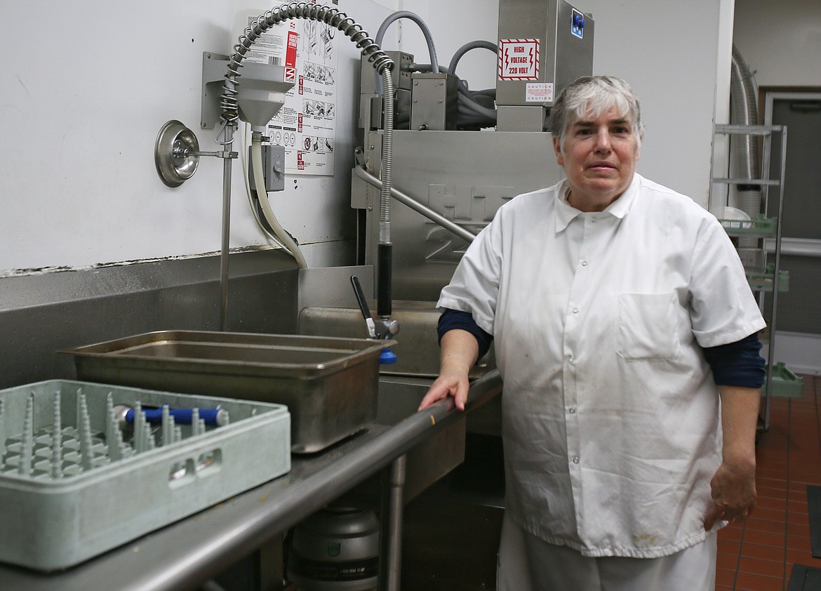 Linda Barnhart, of Hayden, has been washing dishes and keeping Lake City Center's kitchen sparkling clean for 30 years. She celebrated her anniversary Oct. 12. She is seen here Oct. 21.