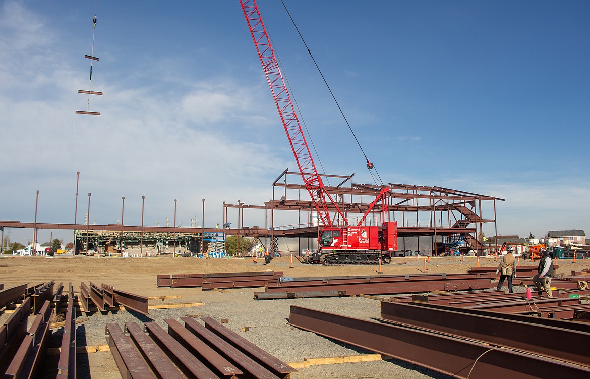 Beams go up at the construction site of the new Vicki Groff Elementary School in Moses Lake on Tuesday afternoon.