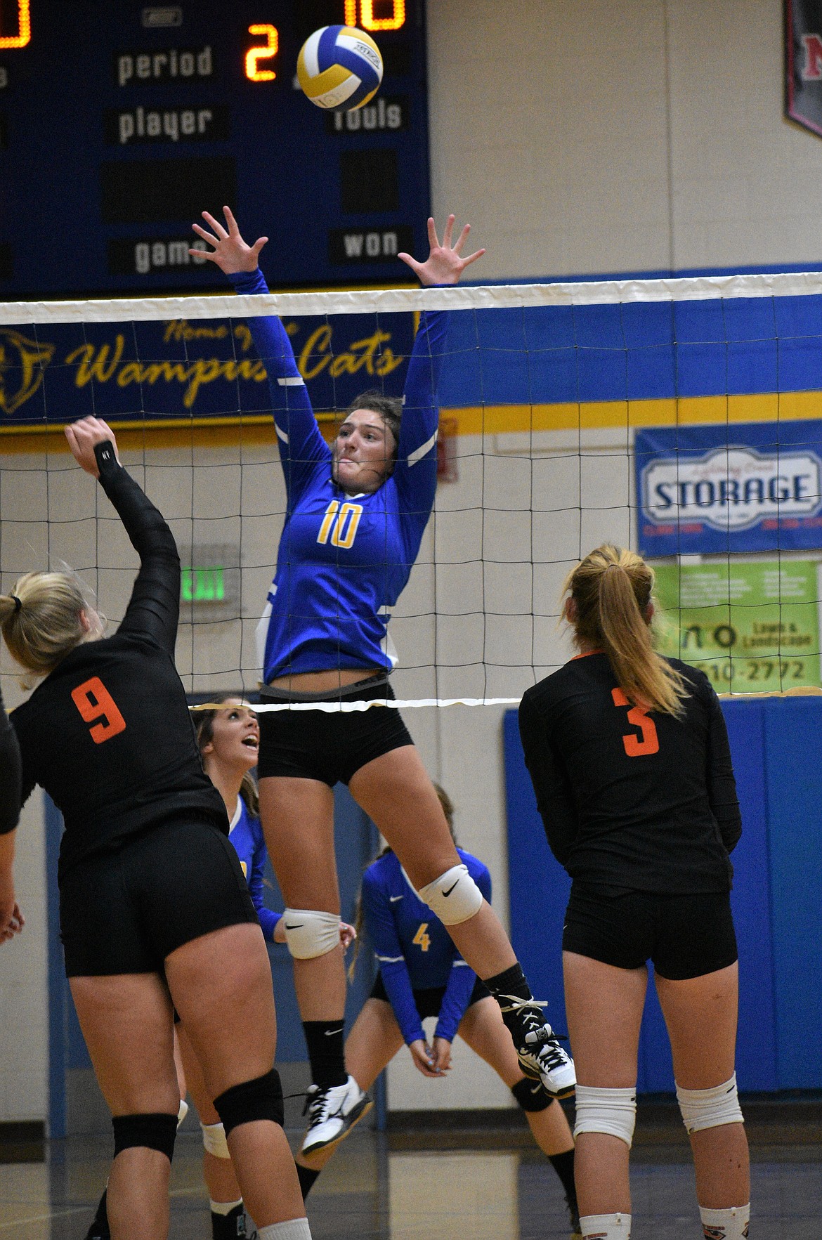 Junior Caiya Yanik elevates to make a block during a match against Priest River on Sept. 19 at CFHS.