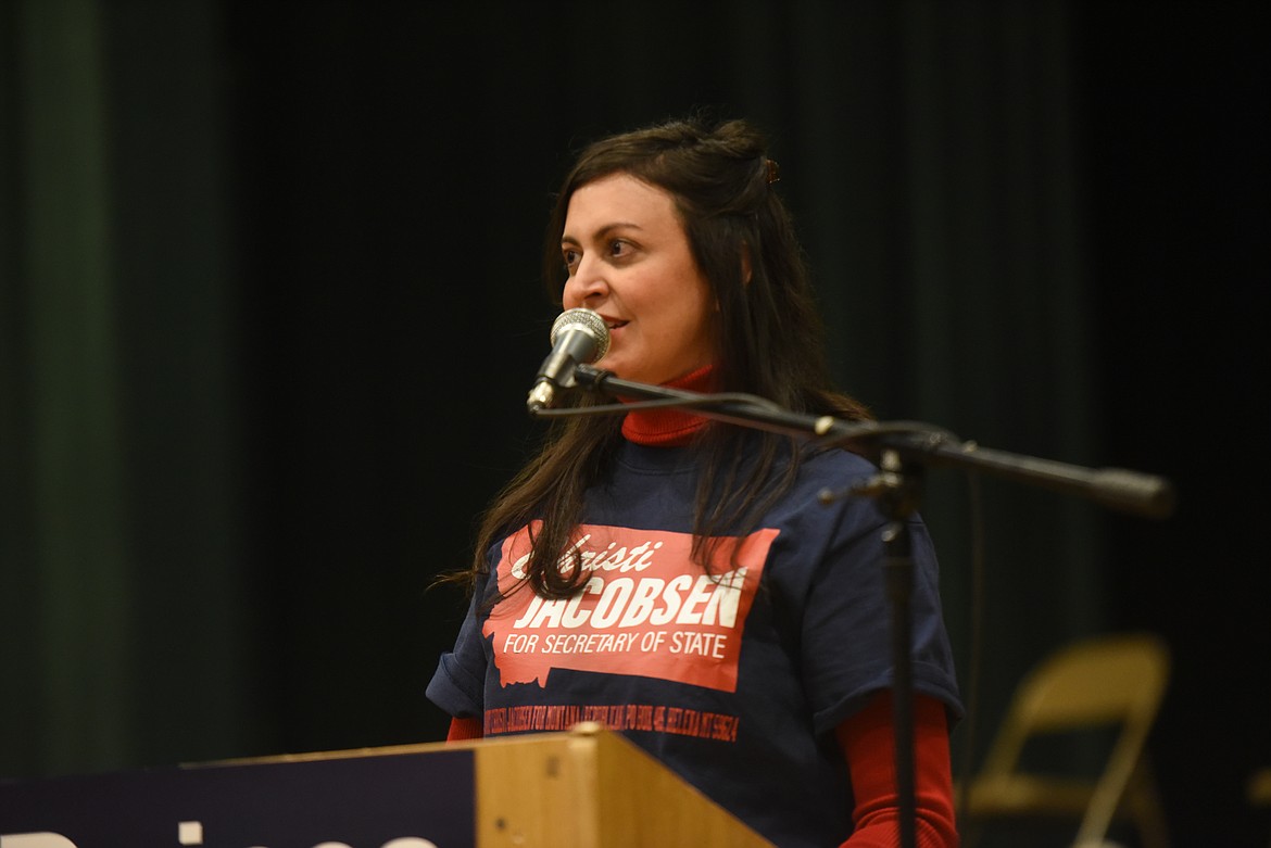 Christi Jacobsen, Republican candidate for Montana's lone seat in the U.S. House of Representatives, spoke to Lincoln County voters during a Nov. 1 rally.