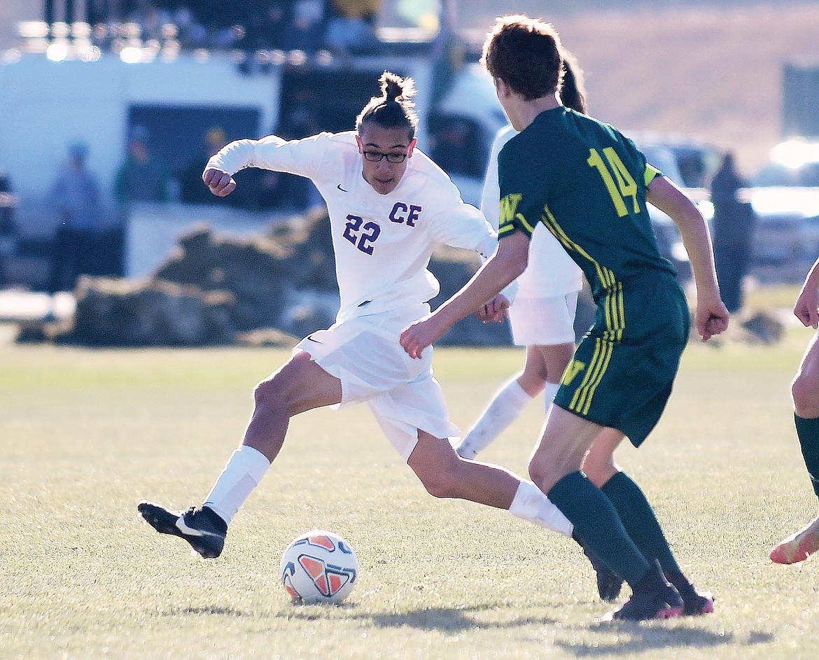 Finley Sundberg drives to the goal during the Class A State Championship on Saturday. (Teresa Byrd/Hungry Horse News)