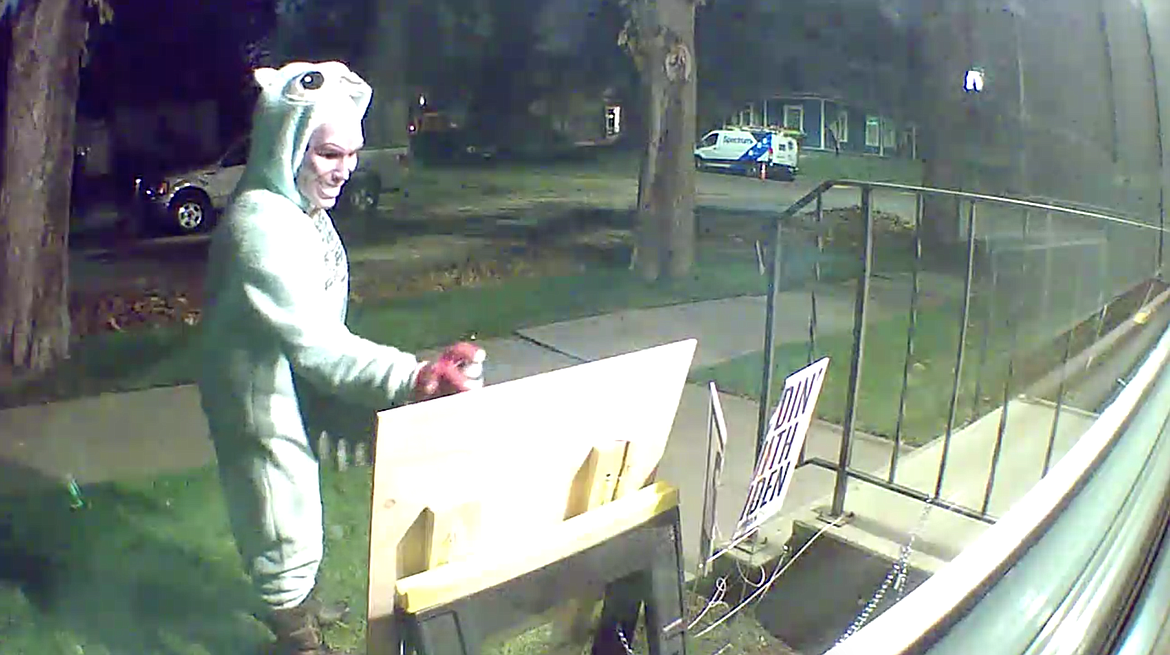 A Coeur d’Alene resident captured security footage of a woman, identified as Pamela R. Wallace, defacing political signs in her yard over the weekend.