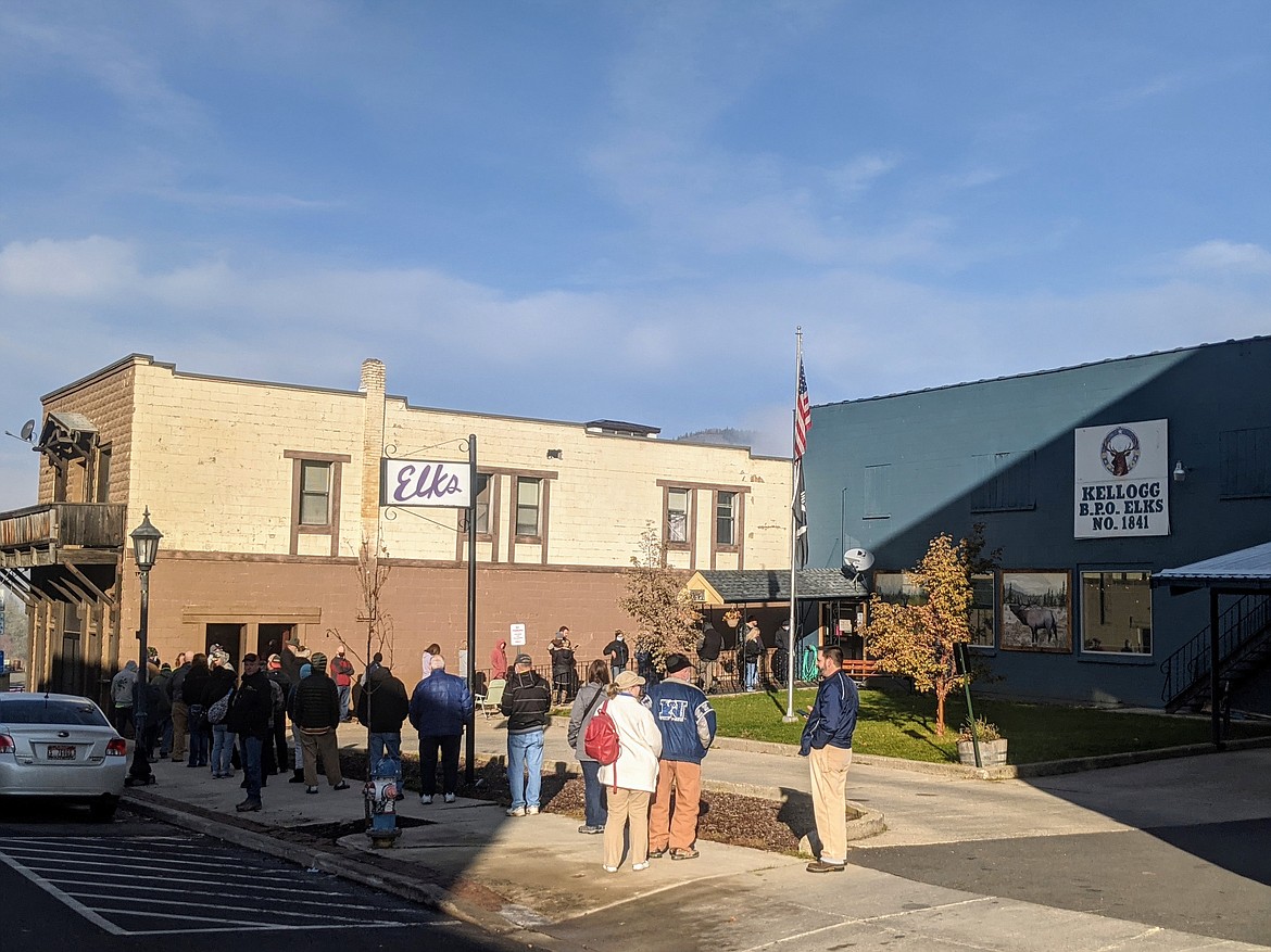 November: A line of voters stretches out the door of the Kellogg Elks building, which served as a polling station on election day. This sight was not uncommon at other polling locations across the county.