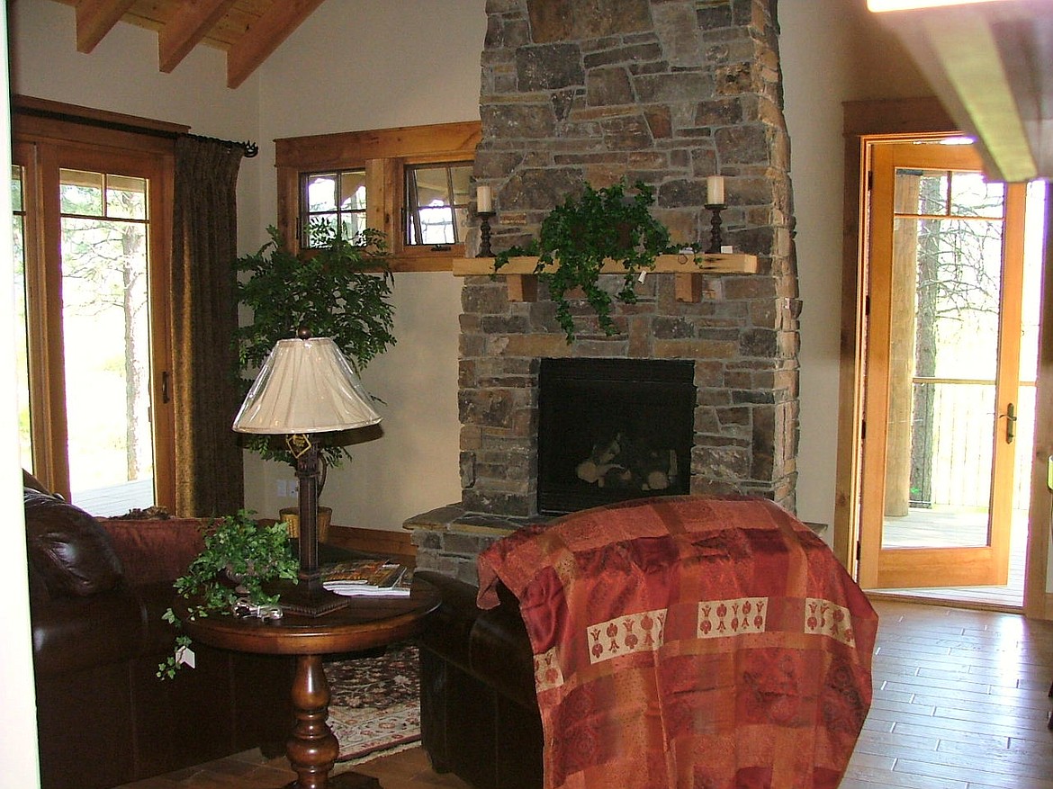 Fireplaces come standard in a Cabin in the Woods property, but buyers can bring in their own builder to customize their interior spaces.