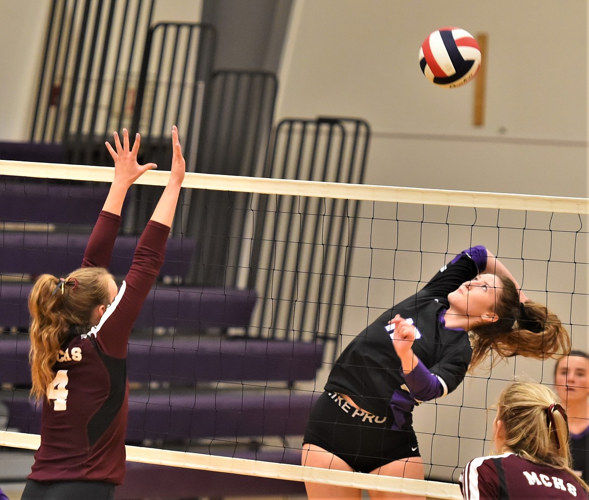 MollyKate Sullivan takes a shot against Manhattan Christian on Thursday night in Charlo. (Scot Heisel/Lake County Leader)