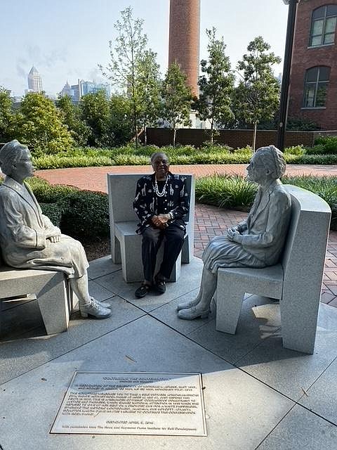 Former Moses Lake teacher Hazel Dozier at the monument to civil rights pioneer Rosa Parks in Atlanta.