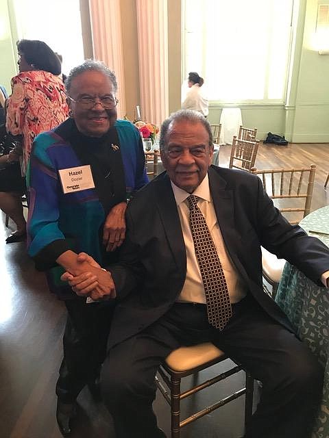 Former Moses Lake teacher Hazel Dozier with civil rights pioneer Andrew Young.