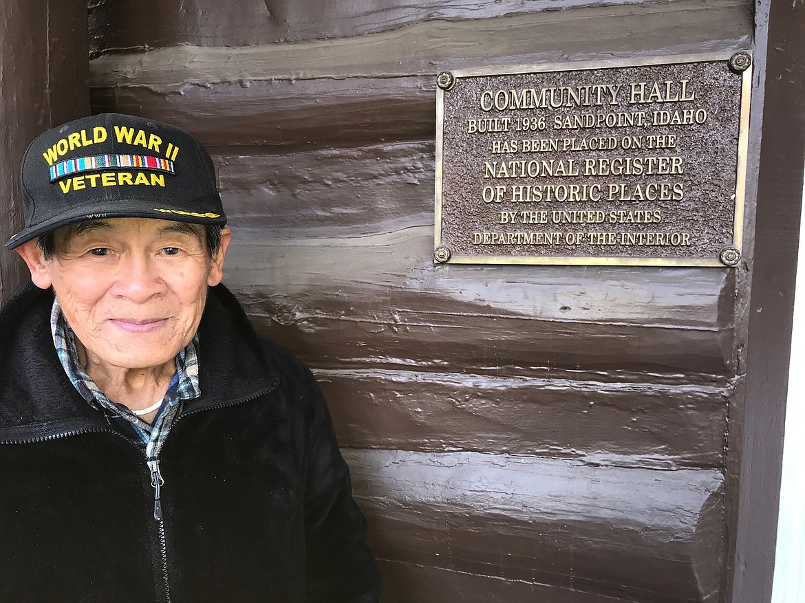 George Dong, 95, is pictured outside Sandpoint Community Hall, where soldiers gathered for dances during World War II. Dong, a World War II veteran, and a Tai Chi master, attends Tai Chi in this building every Saturday, held under the direction of teacher Mark Evans.