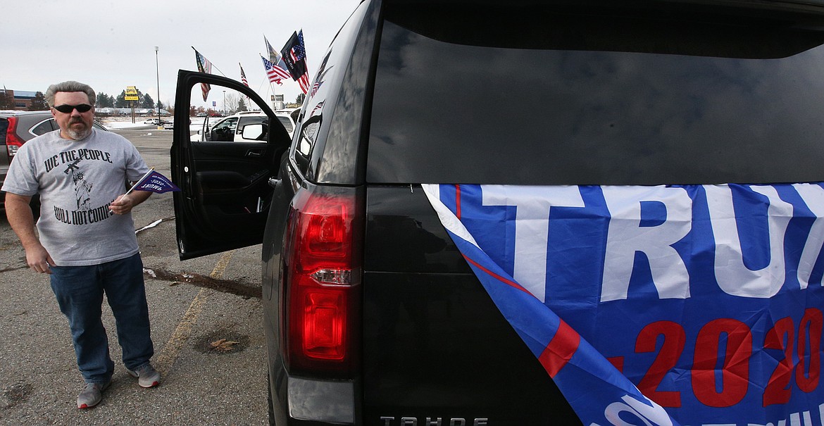 Ty McCamly prepares to join the caravan supporting President Trump on Wednesday in Coeur d'Alene.