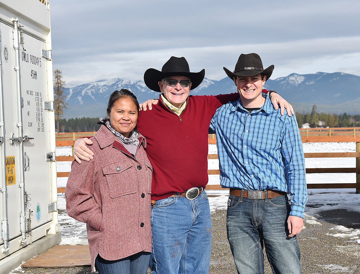 Harline and Tim Moyer, and Dustin Lang at The Farm at River’s Bend east of Whitefish. The Moyers are beginning a vertical container farm on their property. (Heidi Desch/Whitefish Pilot)