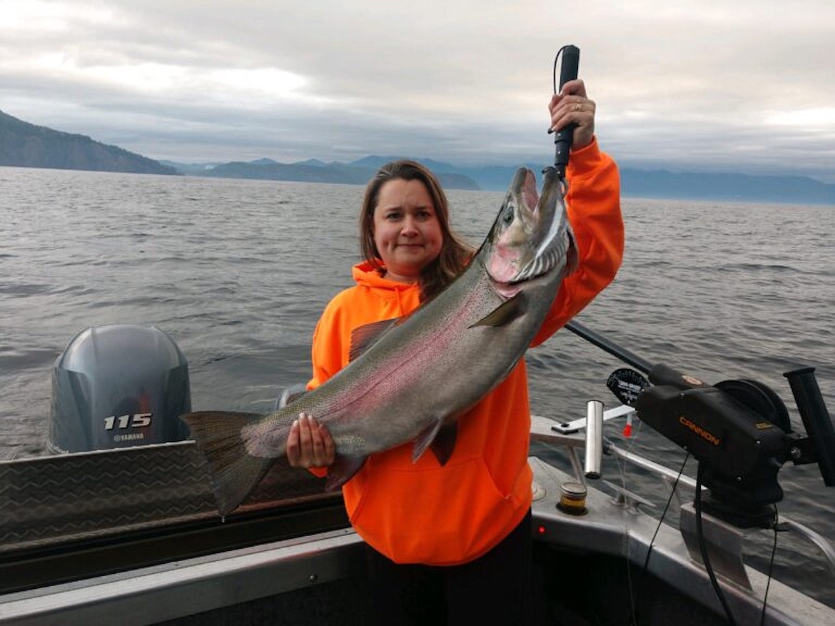 Jenny Howerton hauled in this 25-pound rainbow on Lake Pend Oreille earlier this month.