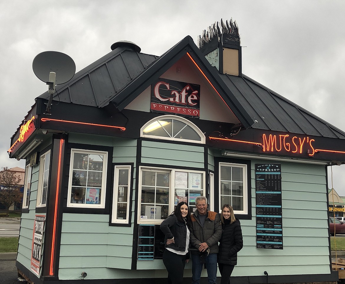Courtesy photo
Barista Emma Boe, owner Glen Douglas and manager Suzi Berger pose in front of the new Mugsy's Espresso location at 1598 E. Seltice Way in the Harbor Ridge parking lot (across from Washington Trust).