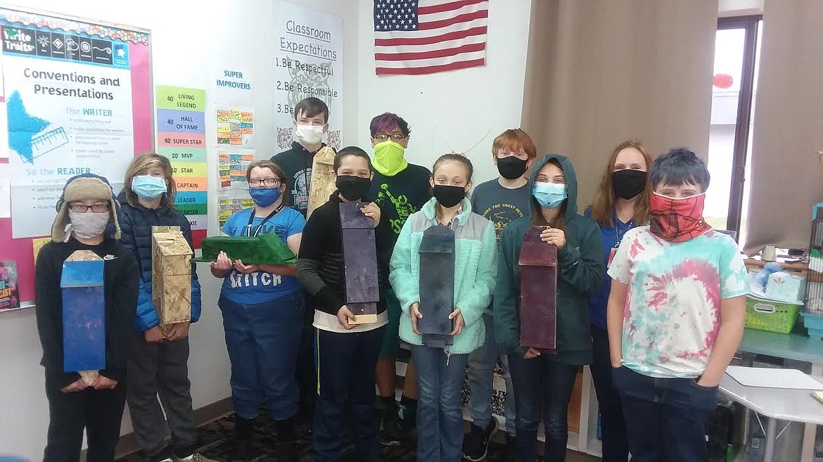 Superior School students Liam Wheeler, Henri Hanson, Lilly Slattendale, Jack Kemp, Landon Richards, Nobel Brockway, Truman Traeder, Taylor Clark, Jacqi Mueller, Mrs. Hopwood, Koda Jones. Not pictured: Karina Pearce, Cami Quick, Aleacia Rogers did the research on bats as part of a school project. (Monte Turner/Mineral Independent)