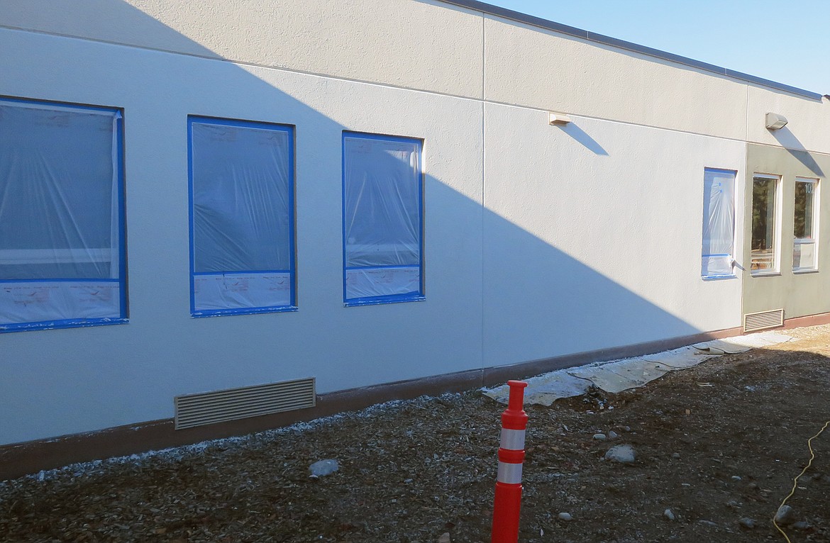 The old Muldown's kindergarten wing is buttoned up and the stucco is repaired as it awaits a fresh coat of paint in November. (Photo courtesy of Whitefish School District)