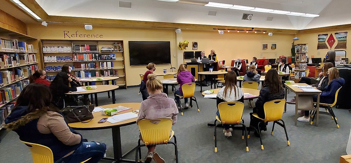 P.E.O. Chapter CA members presented the Ready ... Set ... Goals! program to Polson’s ninth-grade girls. (Courtesy of Suz Rittenhouse)