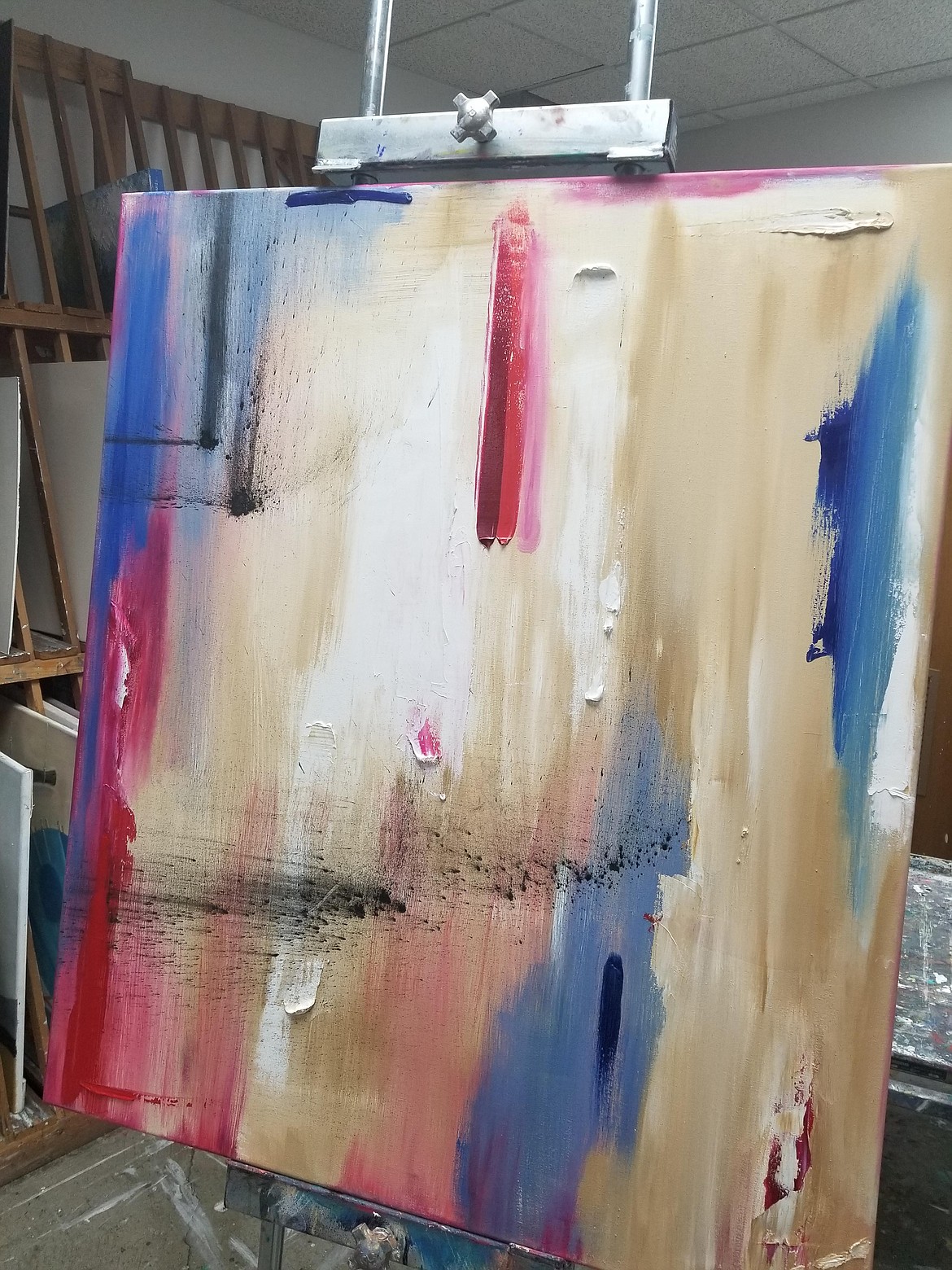This oil on canvas by Aaron Eastman, titled "Transitions," is seen here still in process on an easel in the classroom. It took second place in the Art Outside the Bubble show, which runs through Dec. 10. This work will be displayed at Studio Selfie 4, 504 E. Lakeside Ave., in Coeur d'Alene following the show.