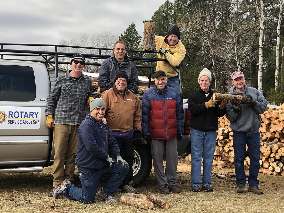 Firewood Rescue wishes to thank Sandpoint Rotary for their ongoing support and partnership. On Saturday, Nov. 21, the group pictured cut, loaded and delivered several truckloads of firewood to a storage yard in Sagle. Firewood Rescue would also like to thank landowners Don Jordan and Kathy Konek of Naples, Idaho, for their repeated and generous donations of firewood. In the bottom row, pictured from left, are Herb Klein, Chad Rittenhour, Arthur Pollock, Stan Birnbaum, Rick Ellis, and Rocky Selbach. Pictured in the top row are Tyler Wagner and David Keyes.