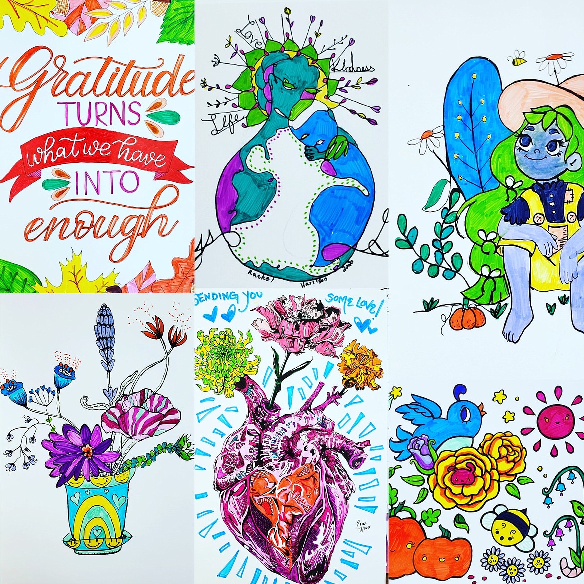 The seven artists who worked on Project Postcard's designs were given the theme "Gratitude."