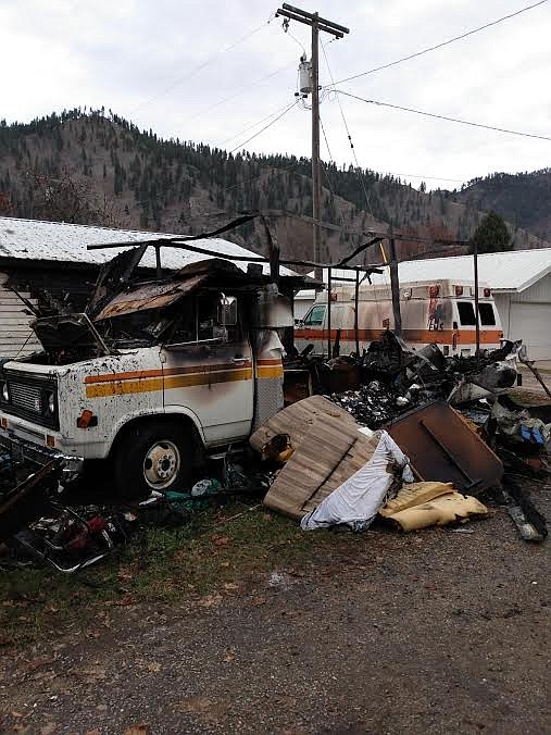 Mineral County first responders tackled a RV fire early Saturday morning in Superior. According to Steve Temple, Chief of the Superior Volunteer Fire Department, firefighters responded to a fire at 402 Fifth St. The RV was fully involved and destroyed, but an adjacent garage was saved after quick work by a county Sheriff’s Office deputy who used a fire extinguisher to slow the blaze. Temple said there were six firefighters and four trucks at the scene. There were no injuries and the cause is unknown. (Photo courtesy Steve Temple, Chief of the Superior Volunteer Fire Department)