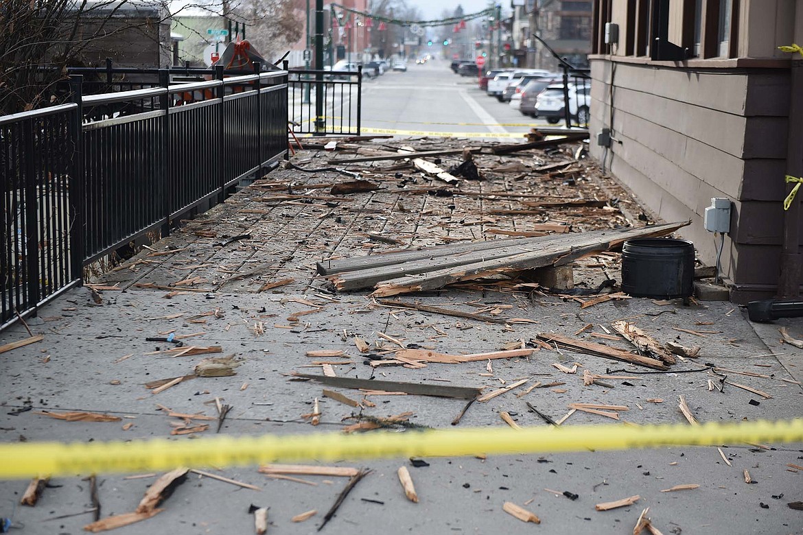 The Whitefish Train Depot decking destroyed by the vehicle crash will be replaced, but the project could take several months because the lumber is specially milled, according to Stumptown Historical Society Executive Director Jill Evans. (Heidi Desch/Whitefish Pilot)