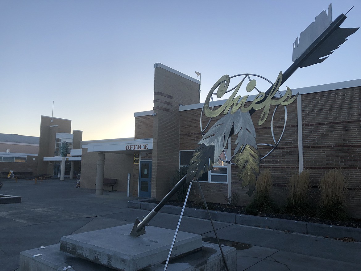 The main entrance of Moses Lake High School late Monday afternoon.