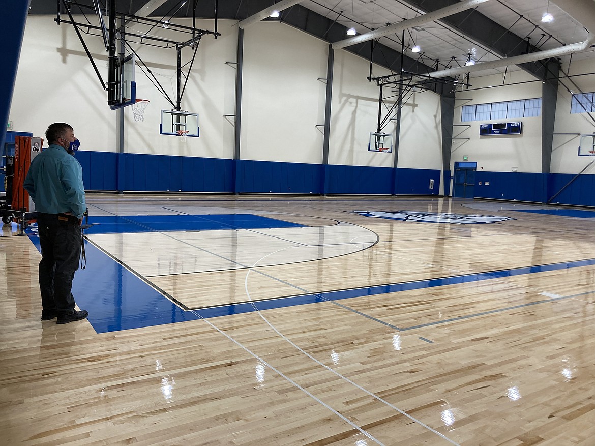 St. Ignatius School District Superintendent Jason Sargent shows off gymnasium upgrades. (Carolyn Hidy/Lake County Leader)