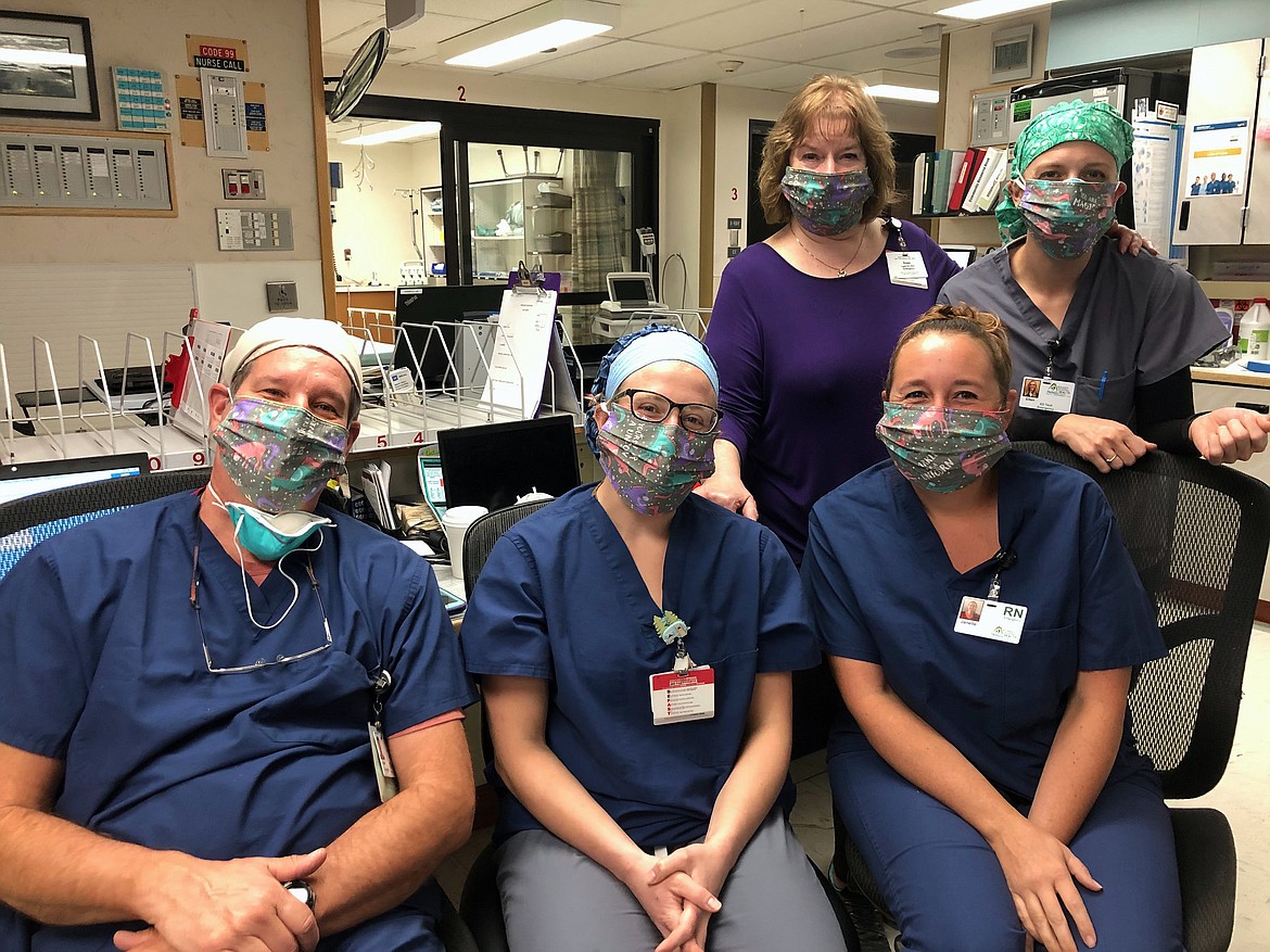BGH Emergency Department staff wearing masks donated to the hospital by a community member.