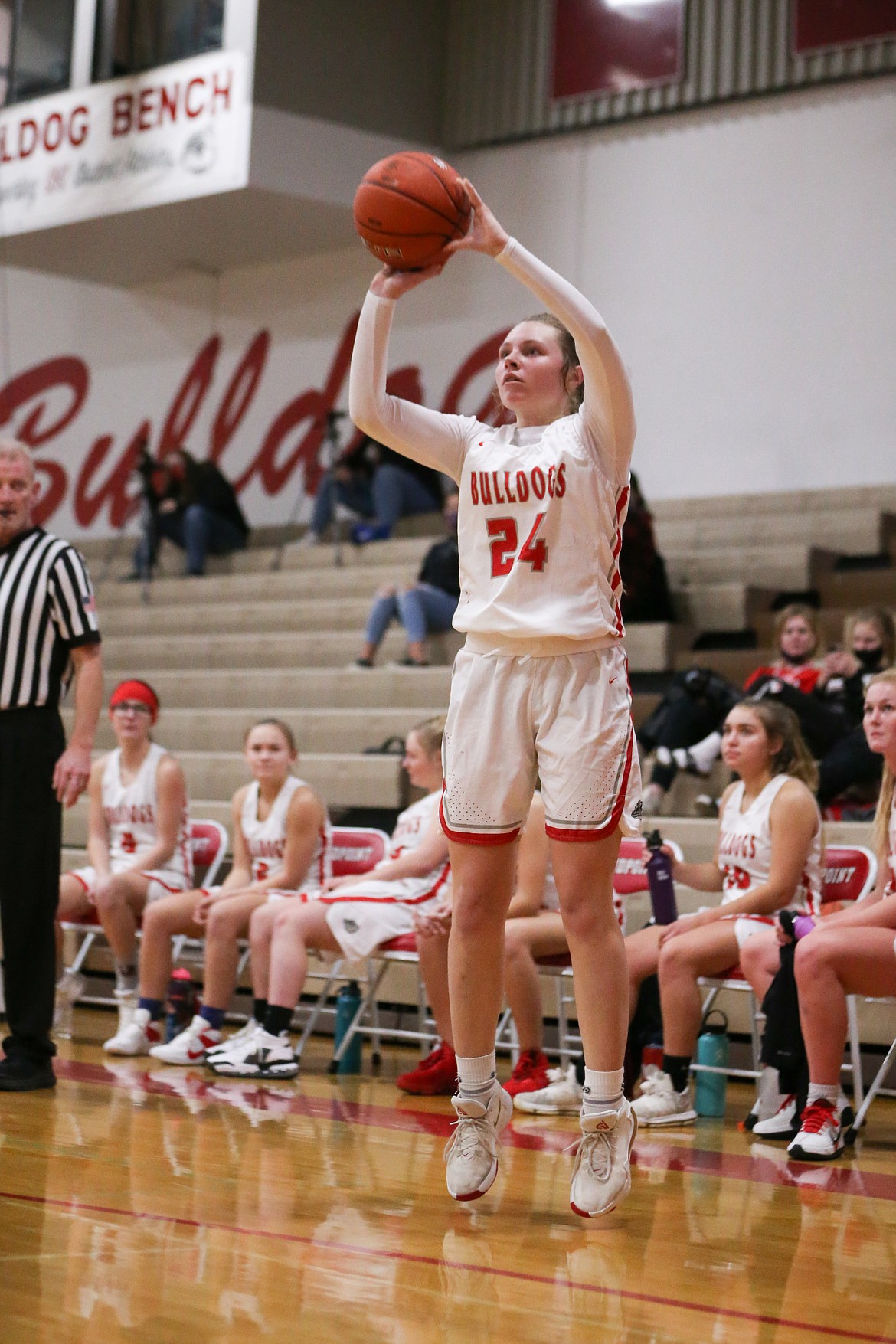 Senior Kaylee Banks pulls up for a 3-pointer during the second half of Tuesday's game.