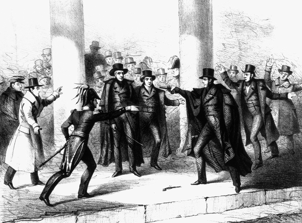 Attempted assassination of President Andrew Jackson at Capitol by Richard Lawrence on Jan. 30, 1835.