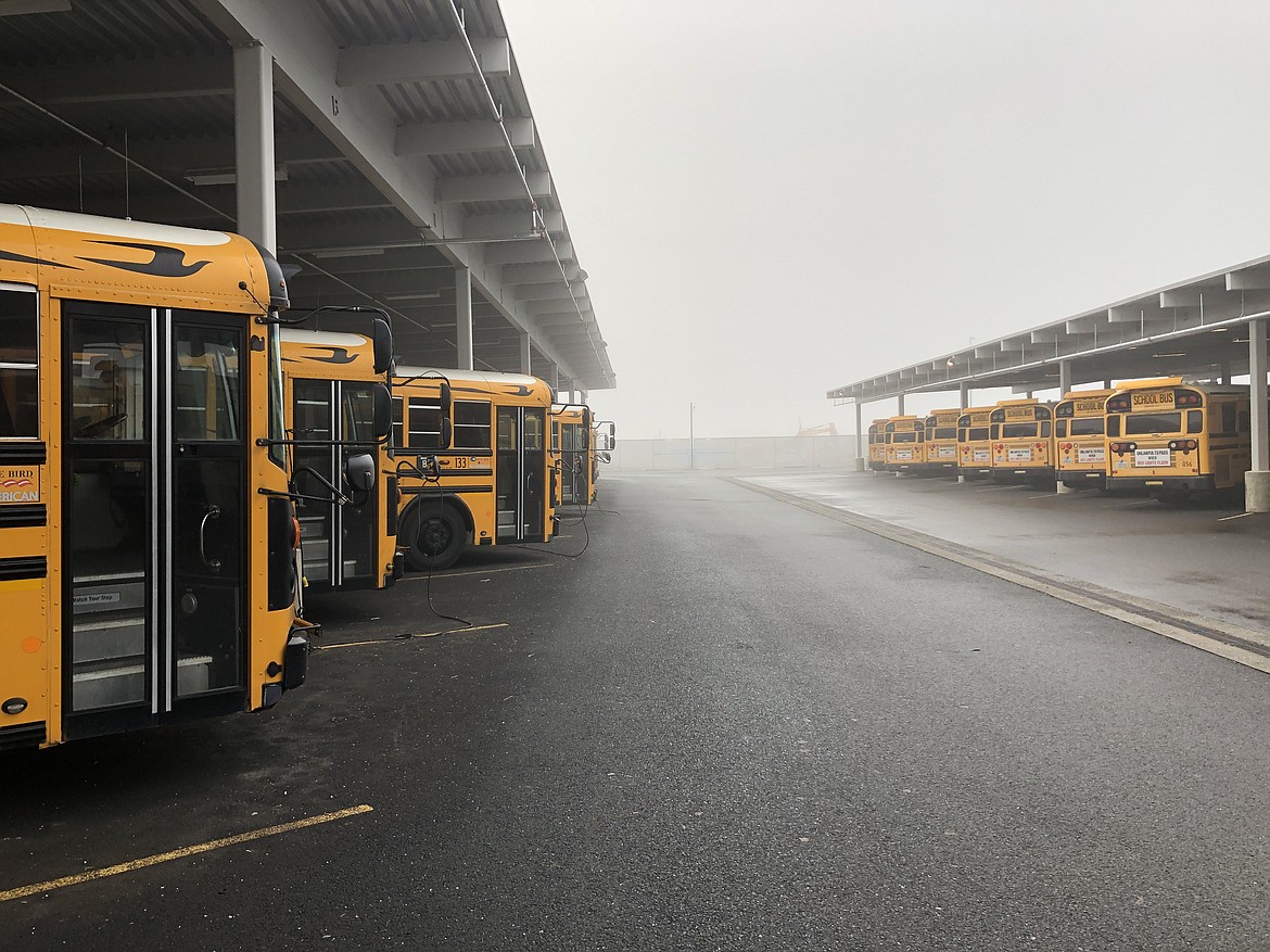 Moses Lake School District buses at the district's transportation center on Wednesday.