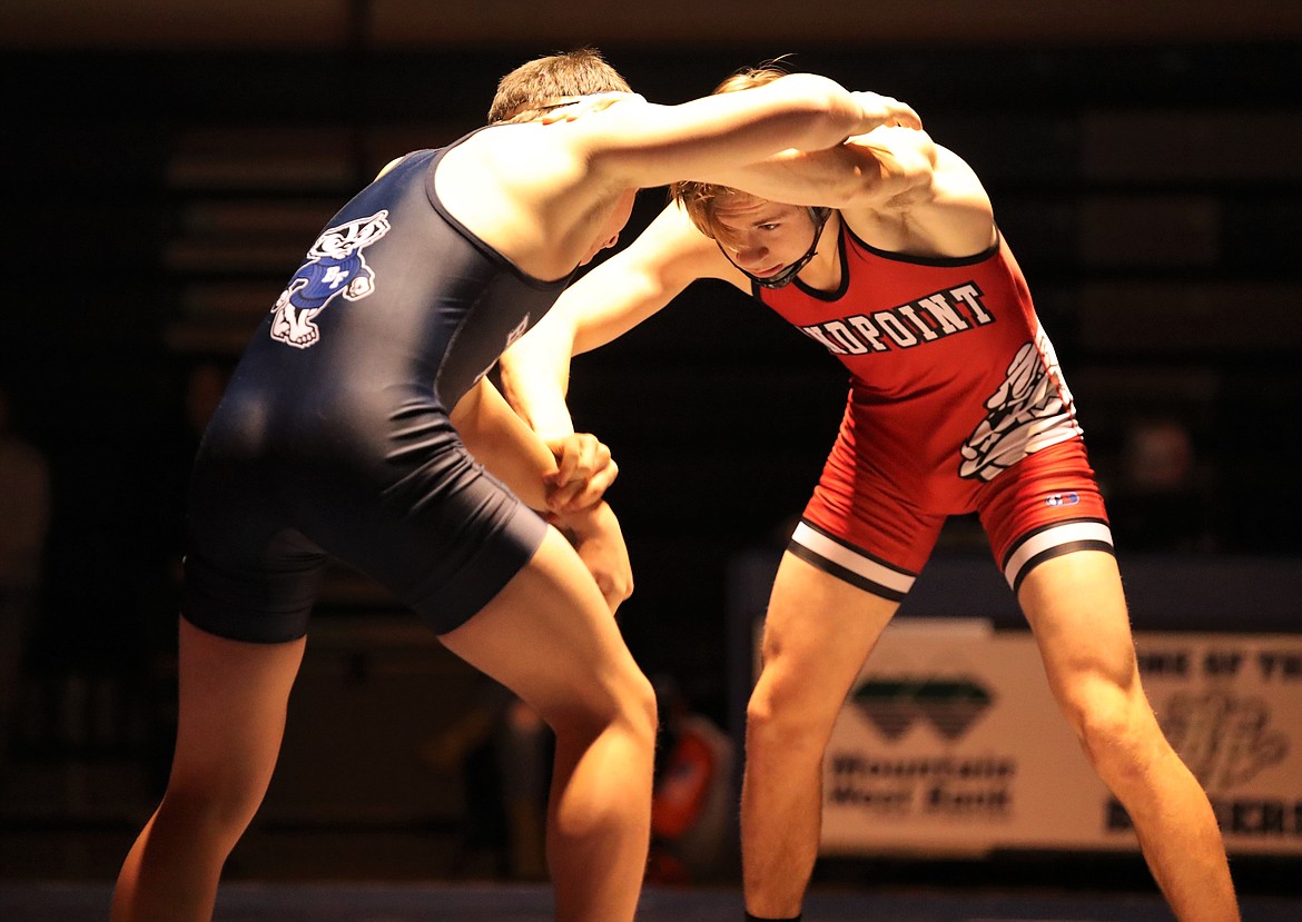 Senior Trevan Adam (right) faces off with Marcus Regehr from Bonners Ferry on Thursday.