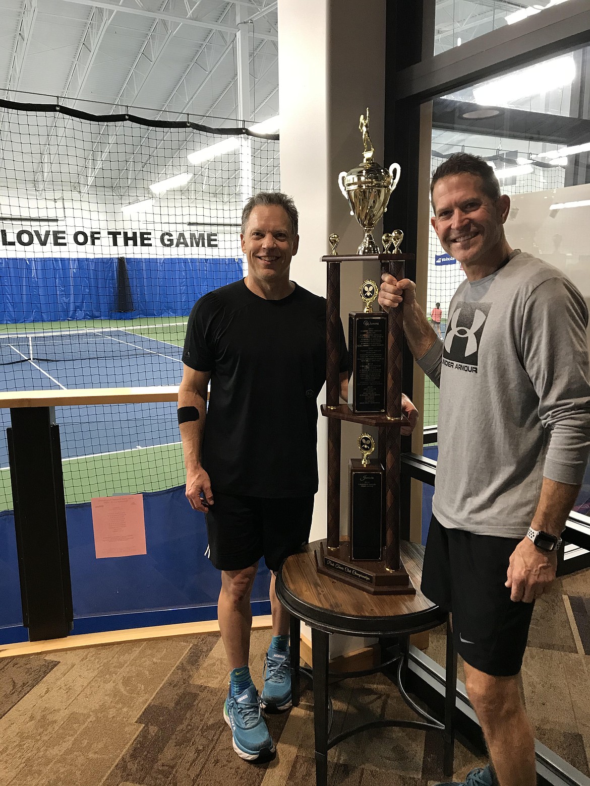 Courtesy photo
Duke Dixon and John Ukich Jr. won the men's open doubles title at the recent Peak Hayden Member Club Tennis Tournament at Peak Health and Wellness in Hayden. Tim Qualls and Doug Conboy were the other finalists.