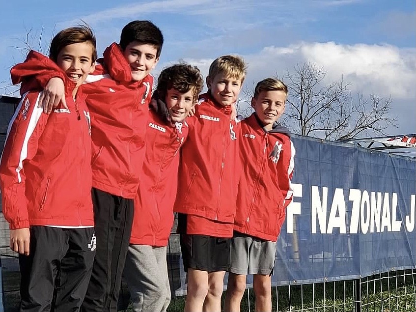 Courtesy photo
North Idaho Cross Country finished second in the boys age 11-12 division at the USATF National Junior Olympic Cross Country Championships in Paris, Ky., on Dec. 12-13. From left are Mitchell Rietze, Wyatt Carr, Parker Sterling, Nicholas Ray and Davey Dance.