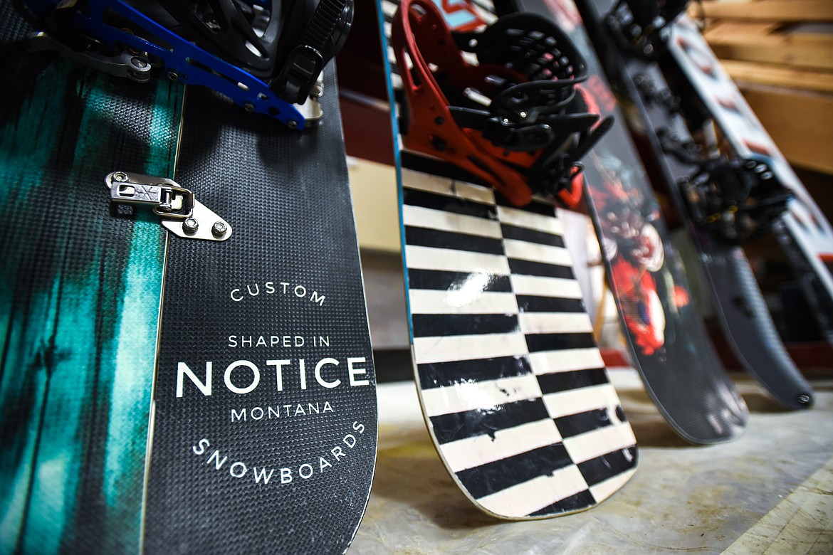 Notice snowboards inside the shop at Notice Custom Snowboards and Wakesurfers in Whitefish on Thursday, Dec. 17. (Casey Kreider/Daily Inter Lake)