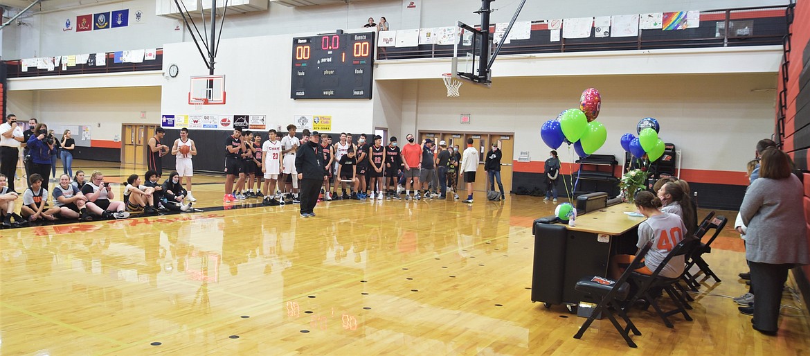 Friends, family and fellow students came to the Ronan Event Center on Wednesday to watch seniors Madeline McCrea and Brant Heiner sign their letters of intent to participate in sports at the collegiate level. (Scot Heisel/Lake County Leader)