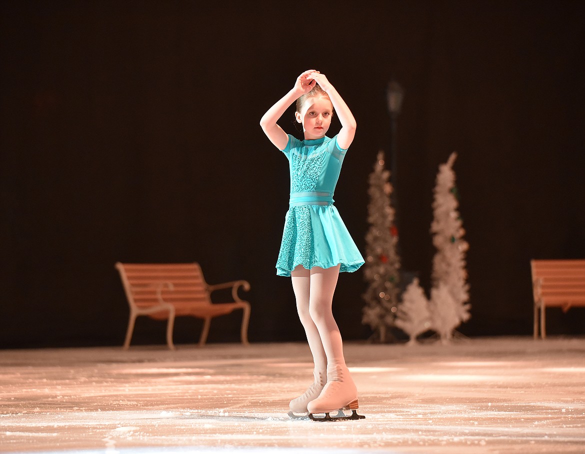 Kensington Blystone performs Saturday during the Glacier Skate Academy’s Christmas on Ice show at the Stumptown Ice Den. (Heidi Desch/Whitefish Pilot)