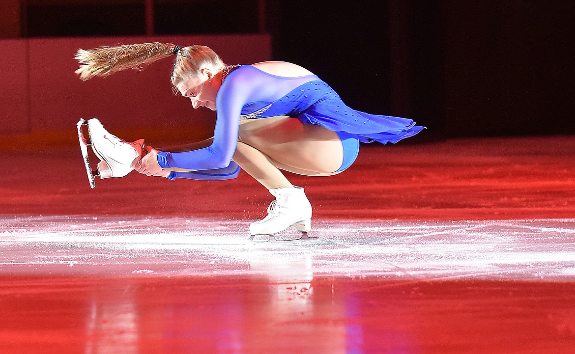 Muriel Mercer performs Saturday during the Glacier Skate Academy’s Christmas on Ice show at the Stumptown Ice Den. (Heidi Desch/Whitefish Pilot)